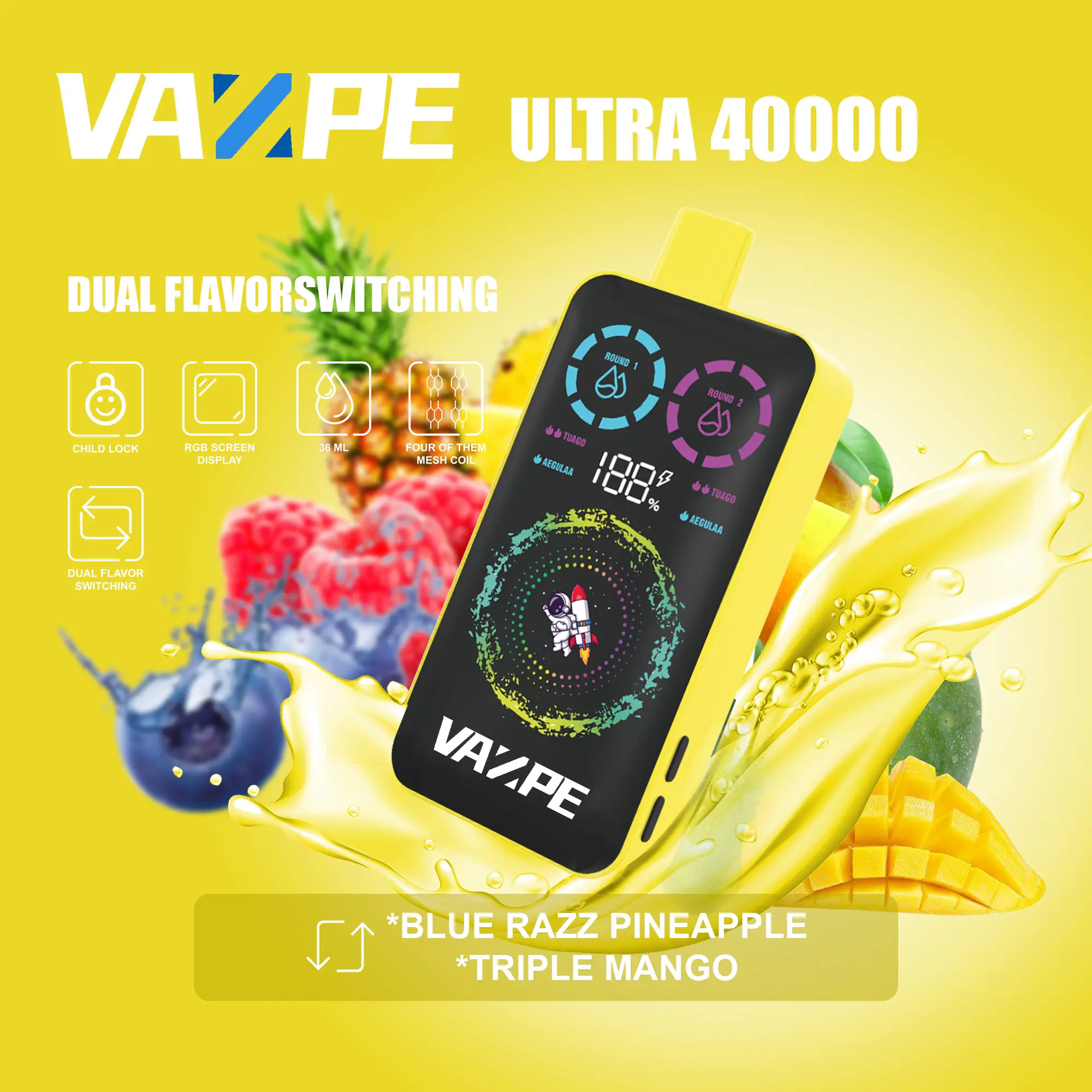 VAZPE Ultra Einweg-Vape mit 40000 Zügen – Dual-Flavor-System mit Smart-LED-Display - Image 9