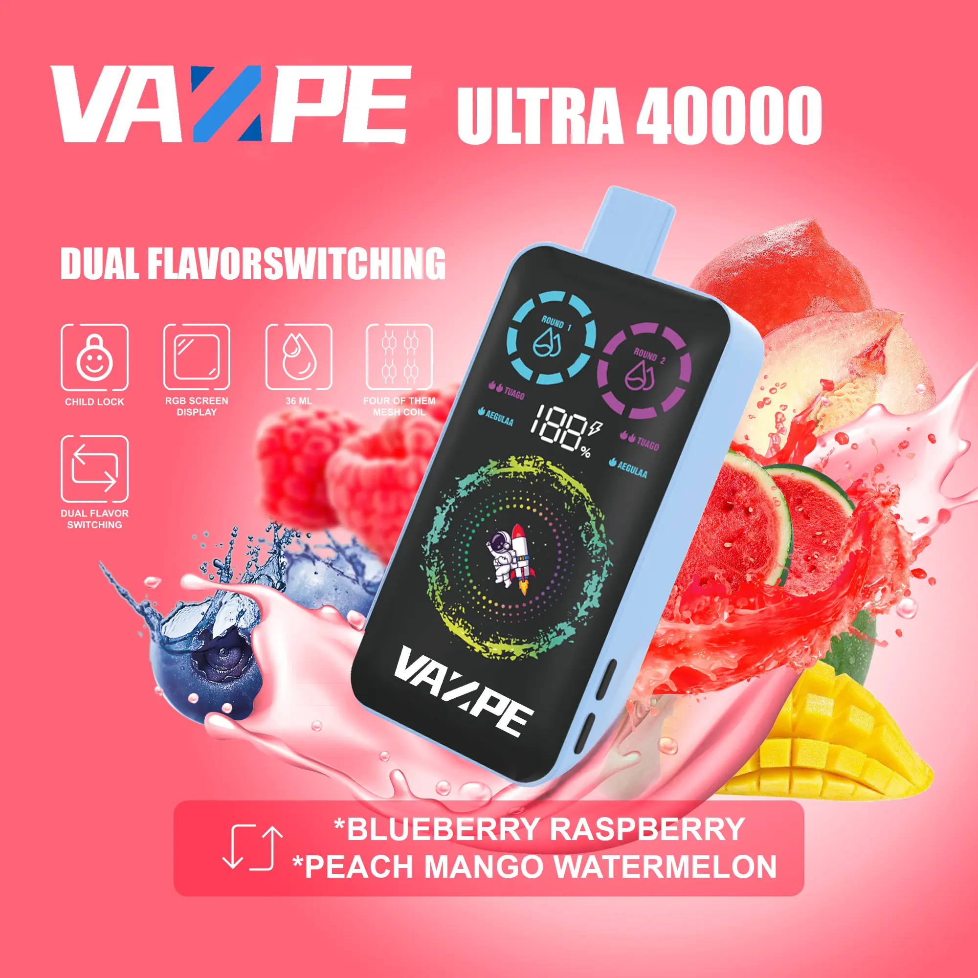 VAZPE Ultra Einweg-Vape mit 40000 Zügen – Dual-Flavor-System mit Smart-LED-Display - Image 3