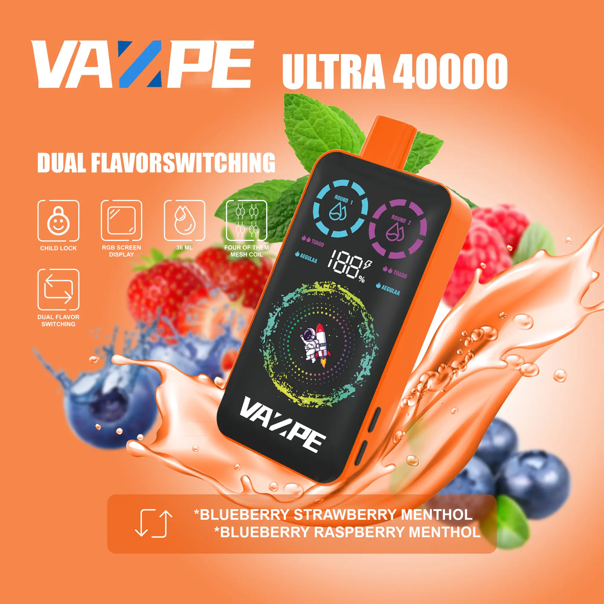 VAZPE Ultra Einweg-Vape mit 40000 Zügen – Dual-Flavor-System mit Smart-LED-Display - Image 12