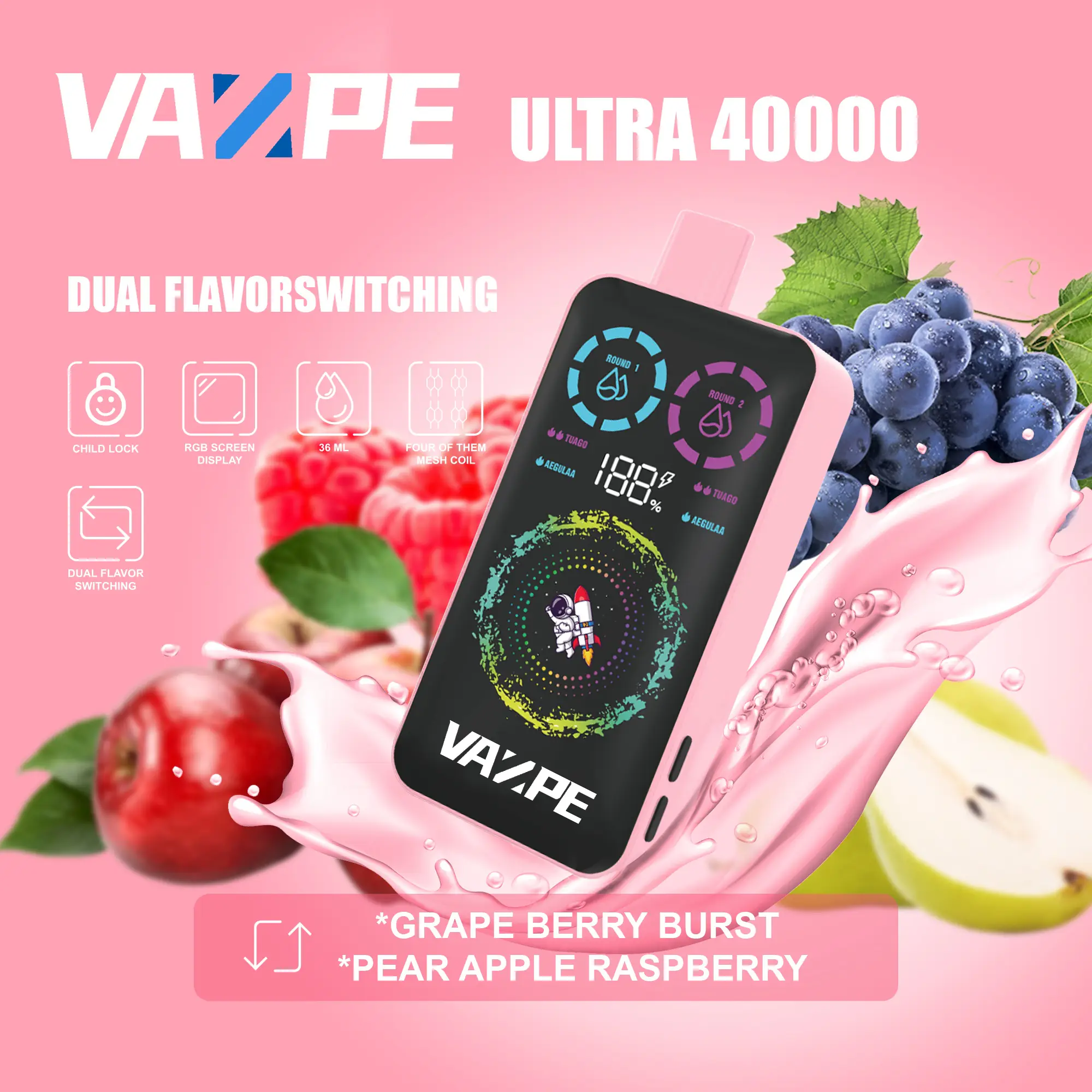 VAZPE Ultra Einweg-Vape mit 40000 Zügen – Dual-Flavor-System mit Smart-LED-Display - Image 7
