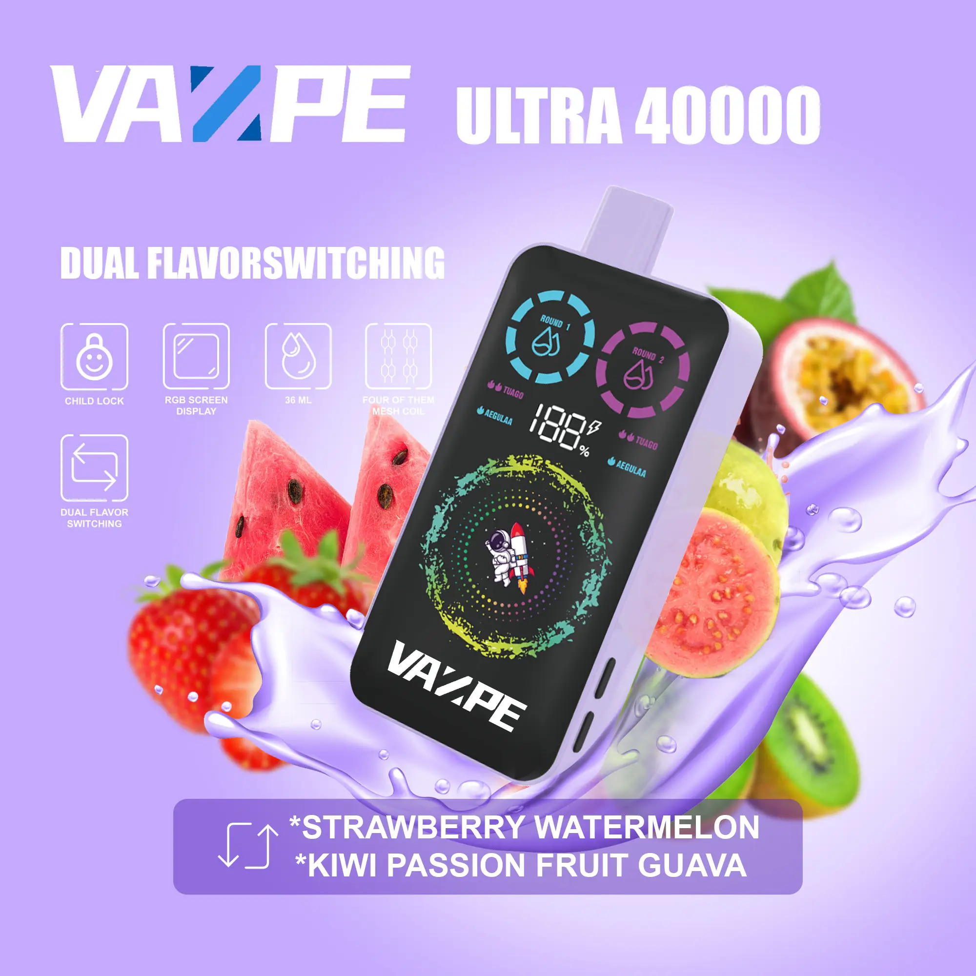 VAZPE Ultra Einweg-Vape mit 40000 Zügen – Dual-Flavor-System mit Smart-LED-Display - Image 5