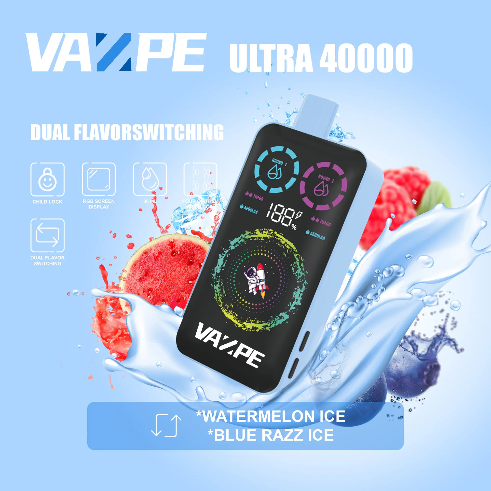 VAZPE Ultra Einweg-Vape mit 40000 Zügen – Dual-Flavor-System mit Smart-LED-Display - Image 4